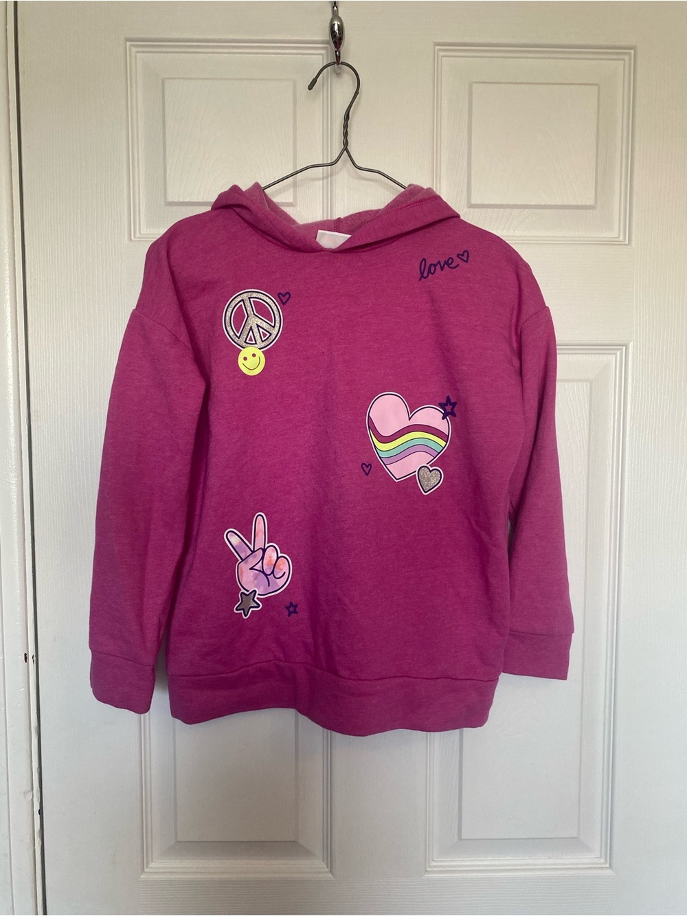 The Children's Place Pink Peace Love Rainbow Hoodie Sweatshirt Size 7/8